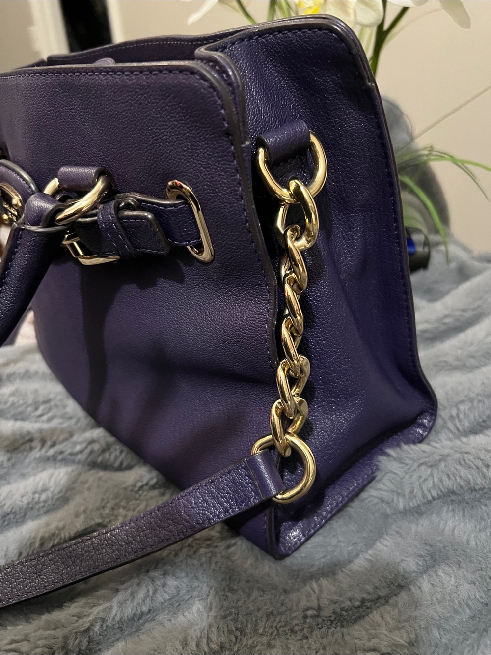 Michael Kors Hamilton East West Purple Leather Satchel Retail $348 EUC - Picture 6 of 8